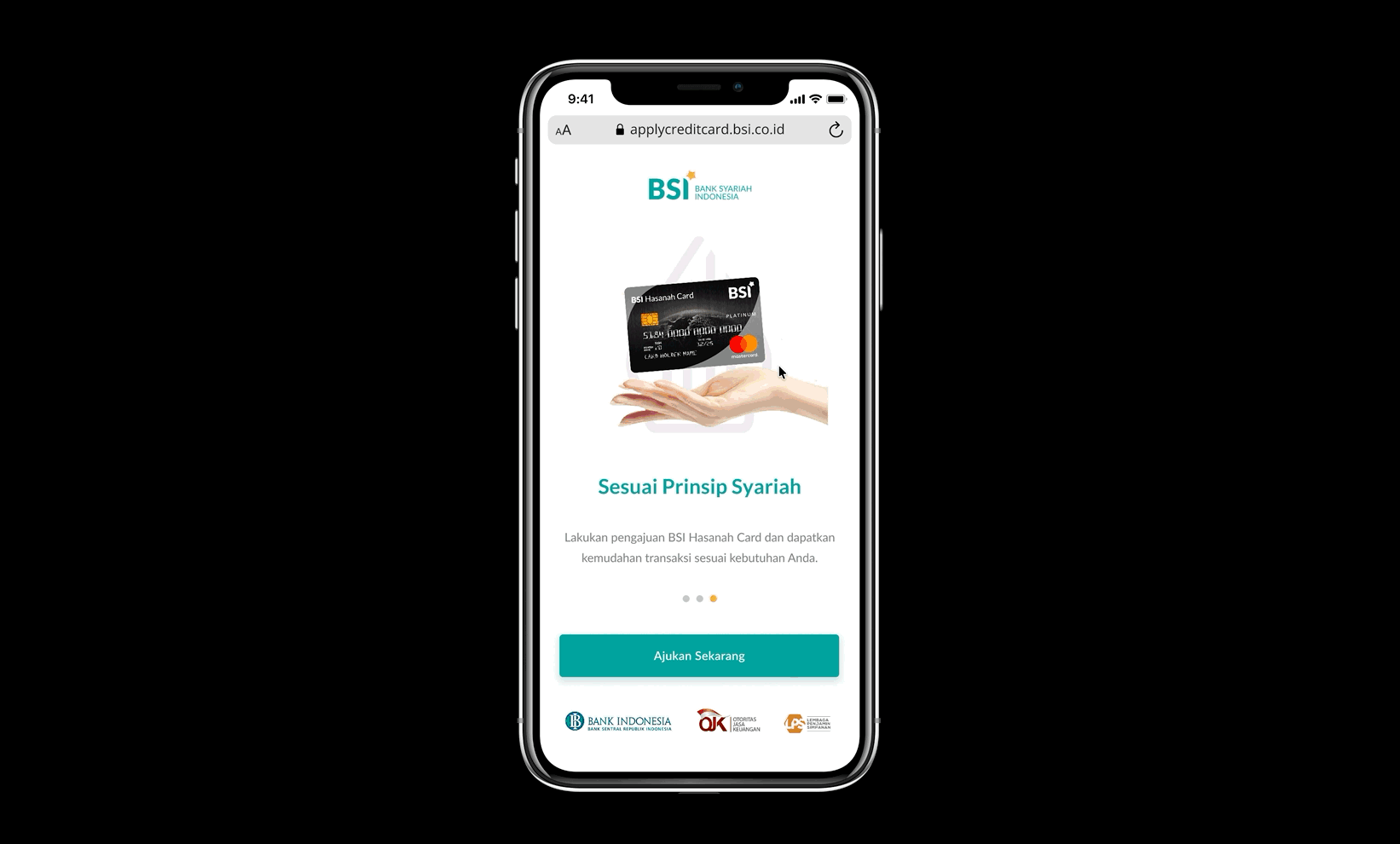 Animated prototype flow for BSI Hasanah Card application.